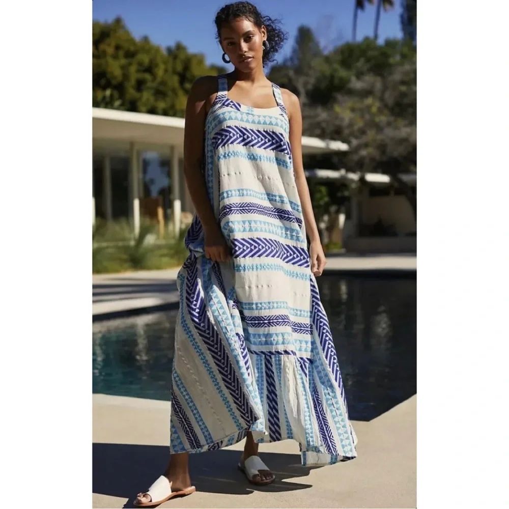 Anthropologie Ro's Garden Flounced Cover-Up Maxi Dress